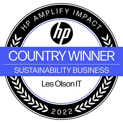 Les Olson IT Badge from HP Amplify Impact United States Winner for Sustainability Business